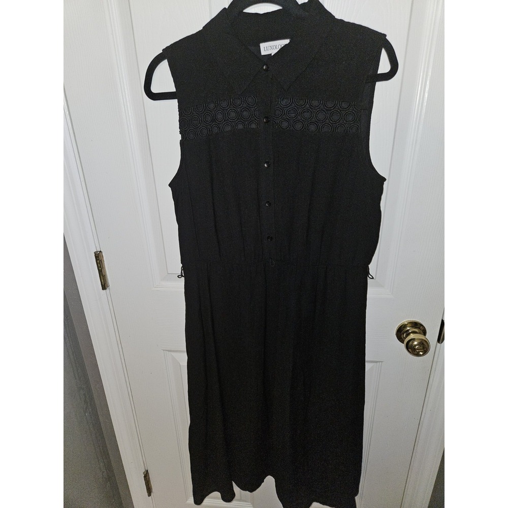 Luxology Womens Sleeveless High Neck Shirt Dress Circular Embroidered Size L